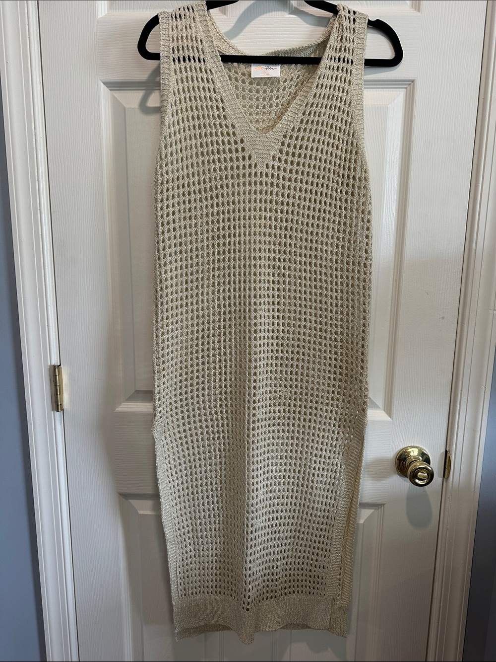 Coverup Sleeveless Open-Knit Midi Dress in Beige